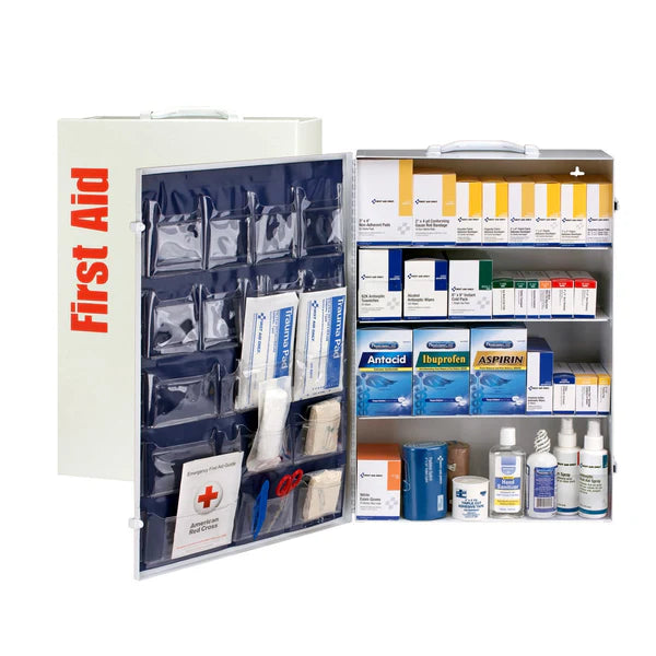 150 Person 4 Shelf First Aid Metal Cabinet, ANSI B+, Type I & II with Medication, ANSI 2015 Compliant