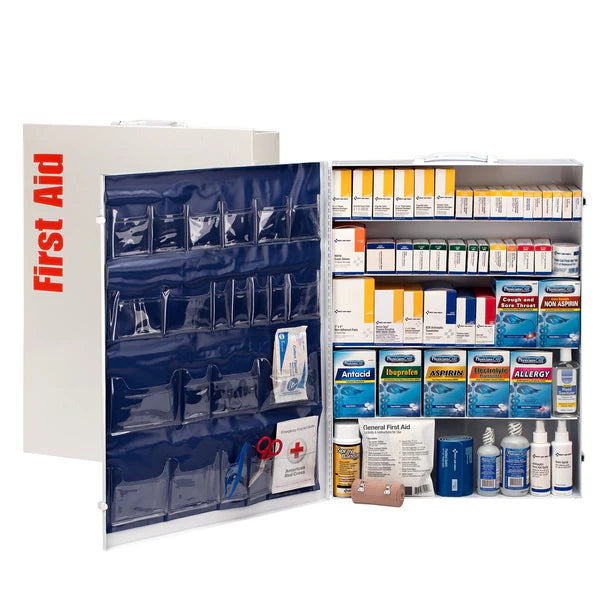 200 Person 5 Shelf First Aid Metal Cabinet, ANSI B+, Type I & II with Medication, ANSI 2015 Compliant