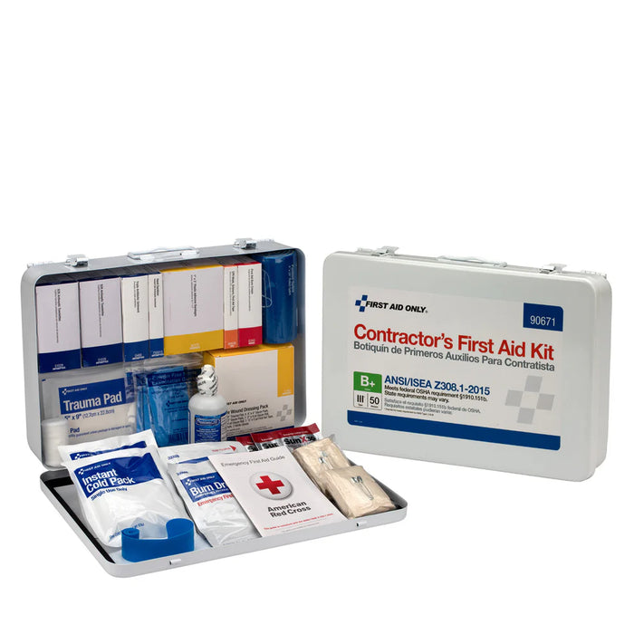 50 Person Contractor ANSI B+ First Aid Kit, Metal Case, Type III, ANSI 2015 Compliant