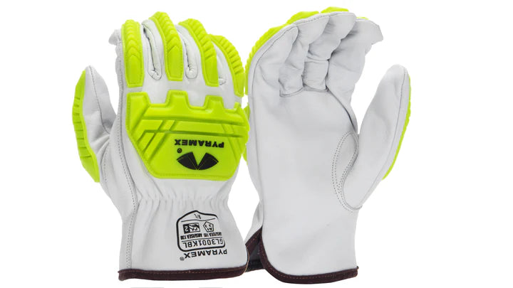 Premium Goatskin Driver, Hi-Vis Lime Impact Protection Shields Back of Hand, Keystone Thumb