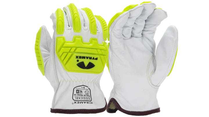 Premium Goatskin Driver, Para-Aramid Liner, Hi-Vis Lime TPR Impact Protection, Keystone Thumb, ANSI/ISEA 105 Cut Level A7