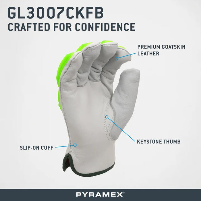 Premium Goatskin Driver, 360º HPPE Cut-Resistant Liner, Hi-Vis Lime TPR Impact Protection, Keystone Thumb, Fleece Liner, ANSI/ISEA 105 Cut Level A6