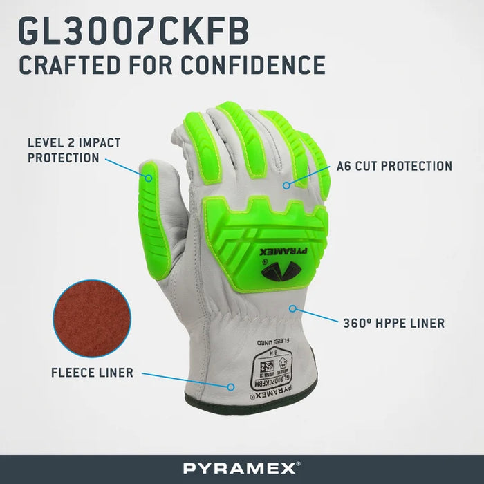 Premium Goatskin Driver, 360º HPPE Cut-Resistant Liner, Hi-Vis Lime TPR Impact Protection, Keystone Thumb, Fleece Liner, ANSI/ISEA 105 Cut Level A6