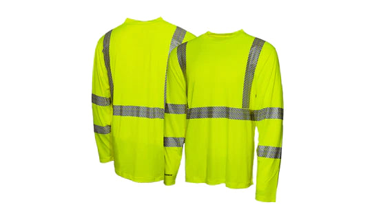 Class 3 Long Sleeve Moisture-Wicking T-Shirt, 2" Heat-Sealed Silver Reflective Segmented Striping, Cell Phone Pocket, UPF 50+