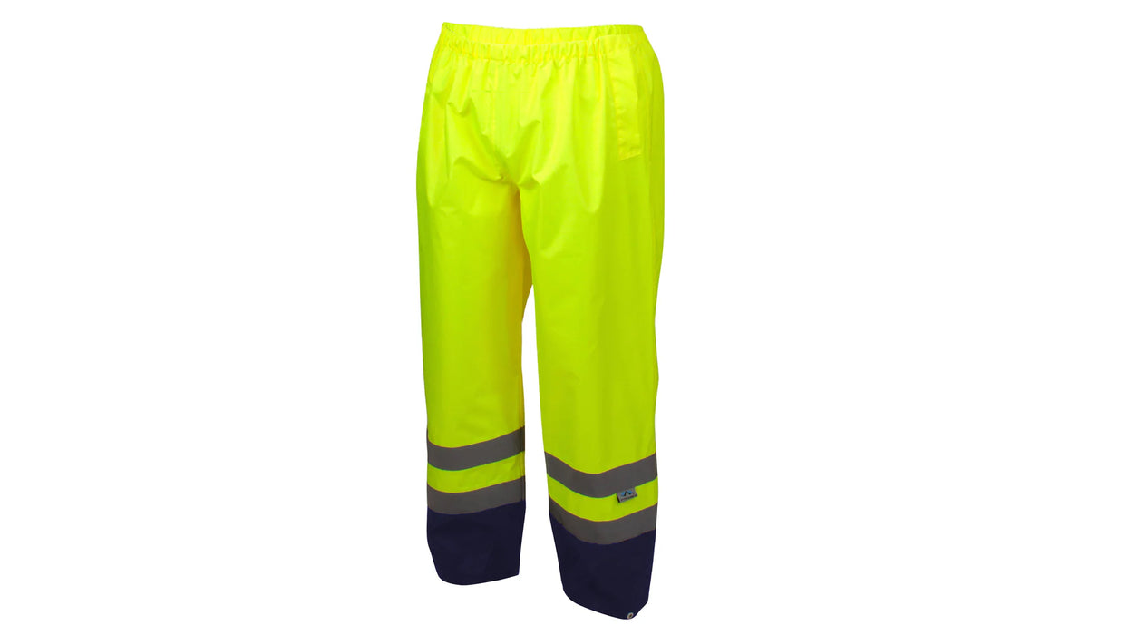 ANSI Type R Class E Hi-Vis Lime Breathable Polyester Rain Pants, 2” Silver Reflective Material, Elastic Waistband