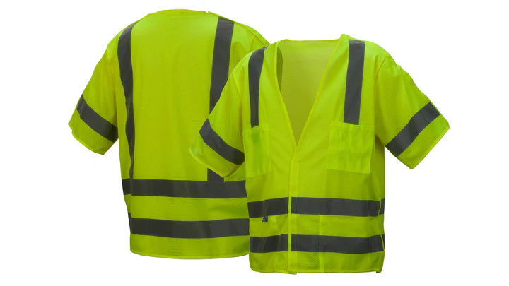 Class 3 Hi-Vis Lime Safety Vest, Hook & Loop Closure
