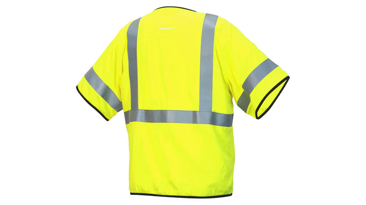 Class 3 Hi-Vis Lime Modacrylic Vest, 2" FR Silver Reflective, D-Ring Slot, Hook & Loop Front Closure