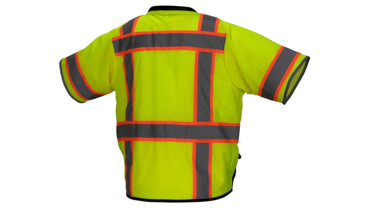 Class 3 Hi-Vis Lime Safety Vest, Padded collar, Contrasting Color Zipper Front Closure