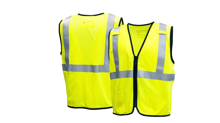 Class 2 Hi-Vis Lime Modacrylic Flame Resistant Vest, 2" FR Silver Reflective, Zipper Front Closure