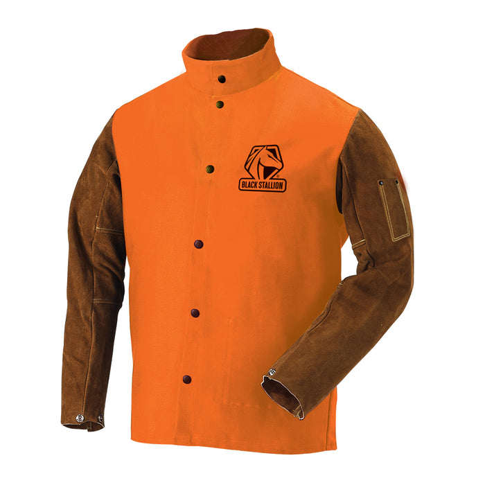 9 oz. FR Cotton & Cowhide Hybrid Welding Jacket, Orange