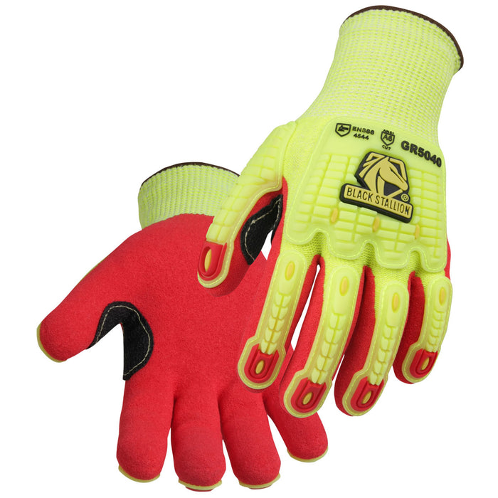 AccuFlex™ 13g HPPE Hi-Vis Lime, Red Sandy Nitrile, TPR Backing, ANSI/ISEA 105 Cut Level A6