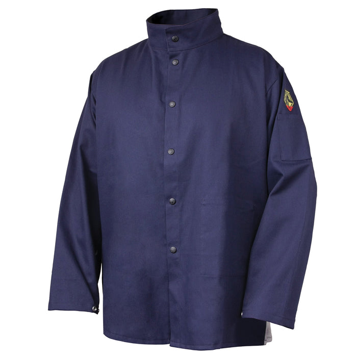 Stretch-Back FR Cotton Welding Jacket, Navy w/Gray Stretch Panel