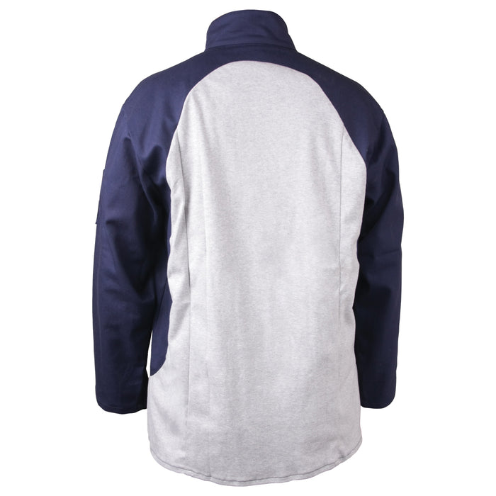 Stretch-Back FR Cotton Welding Jacket, Navy w/Gray Stretch Panel