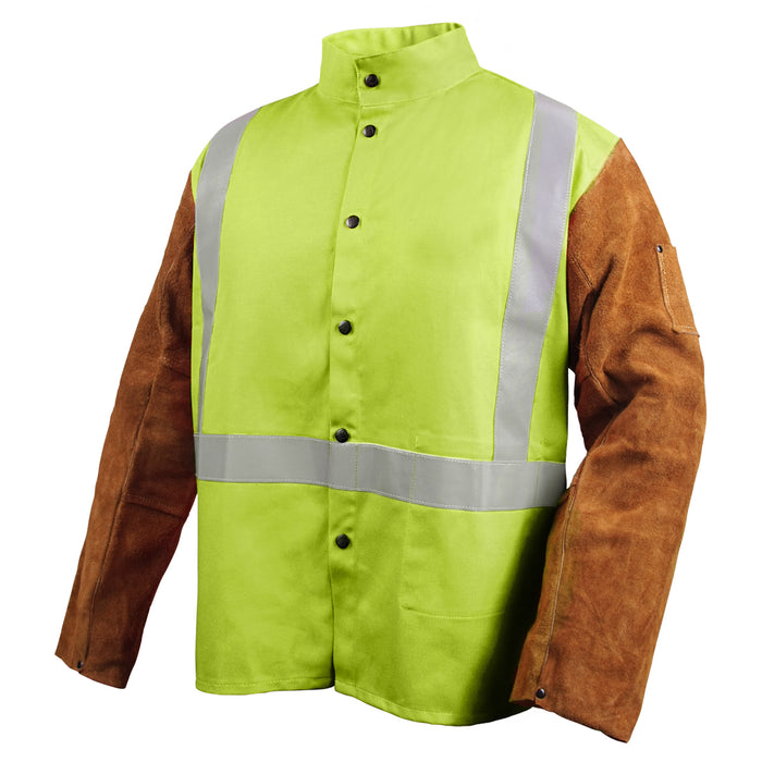 9 oz. Safety FR Cotton & Cowhide Hybrid Welding Jacket, Safety Colors