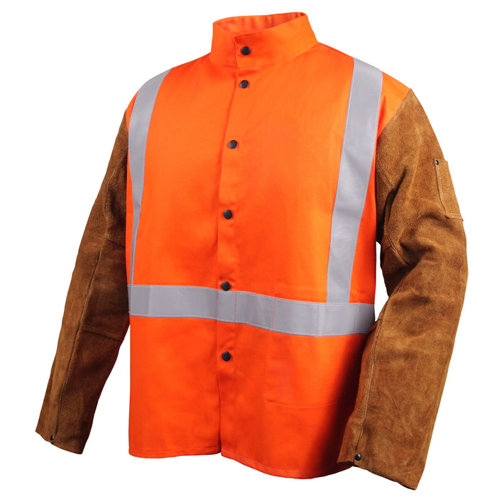 9 oz. Safety FR Cotton & Cowhide Hybrid Welding Jacket, Safety Colors