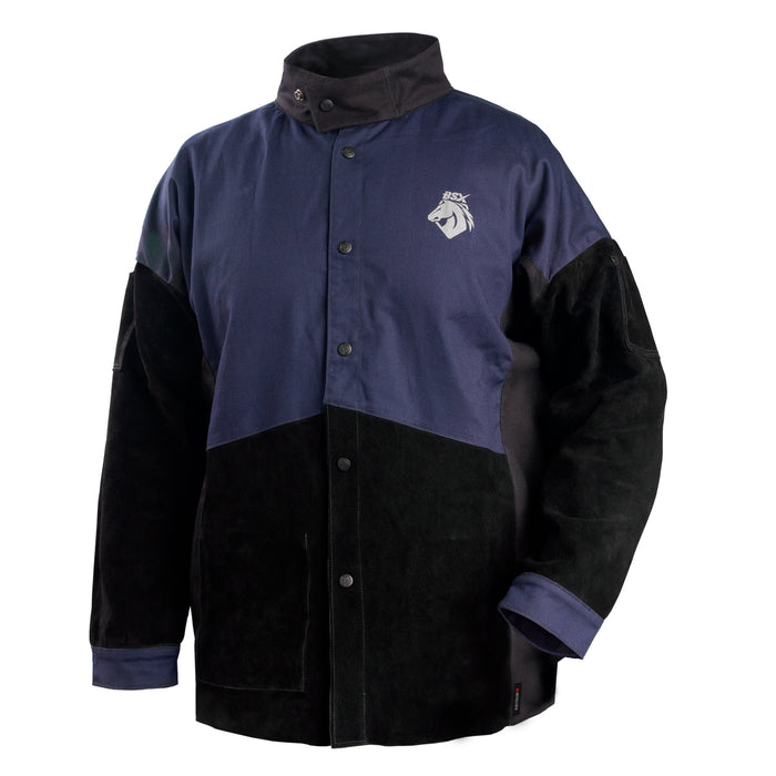 9 oz. BSX® FR Cotton & Cowhide Hybrid Welding Jacket, Navy & Black