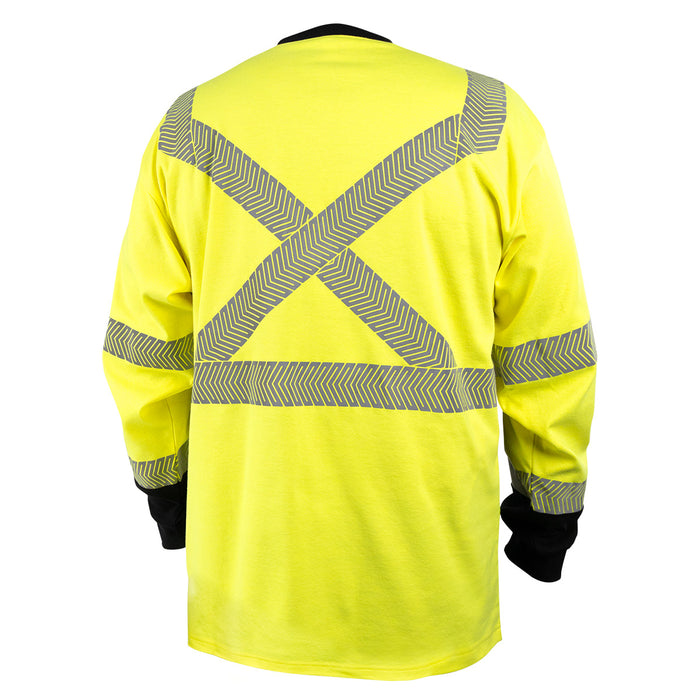 7oz. Hi-Vis Class 3 AR/FR Cotton Knit Long-Sleeve T-Shirt, Segmented FR Heat Transfer Tape, NFPA 70E