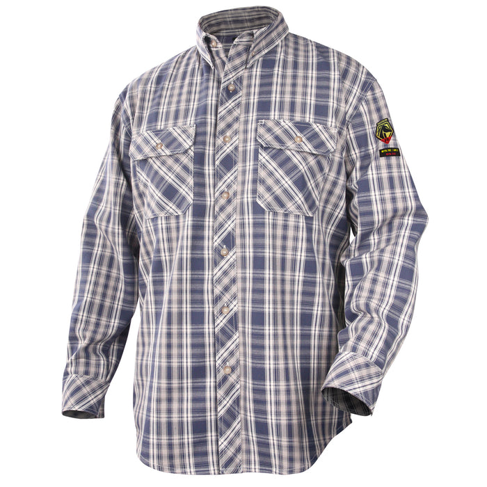 AR/FR Cotton Work Shirt, 7oz., Chest Pockets w/Protective Flaps & Pencil Slot, Blue Plaid