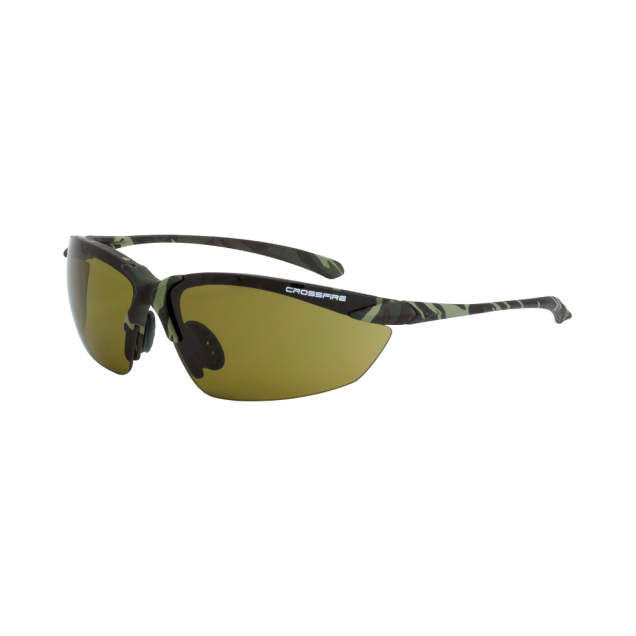 Crossfire Sniper Premium Safety Eyewear, Military Green Camo Frame, High Definition Green Lens