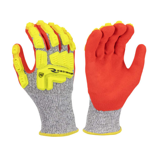 Radians Sandy Foam Nitrile Palm, Hi Vis TPR Overlays On The Back, ANSI/ISEA 105 Cut Level A5