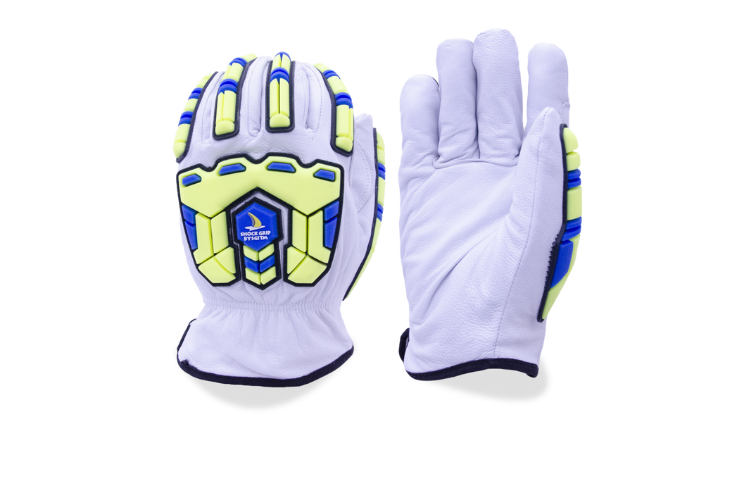 Shock Grip Goatskin Drivers, TPR Impact Back, ANSI/ISEA 105 Cut Level A7