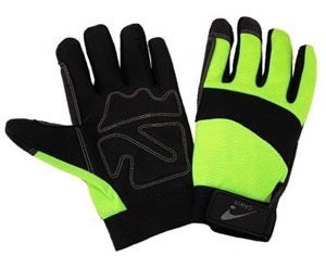 Hi-Vis Lime Mechanics Glove, Black Synthetic Leather, Foam Padding