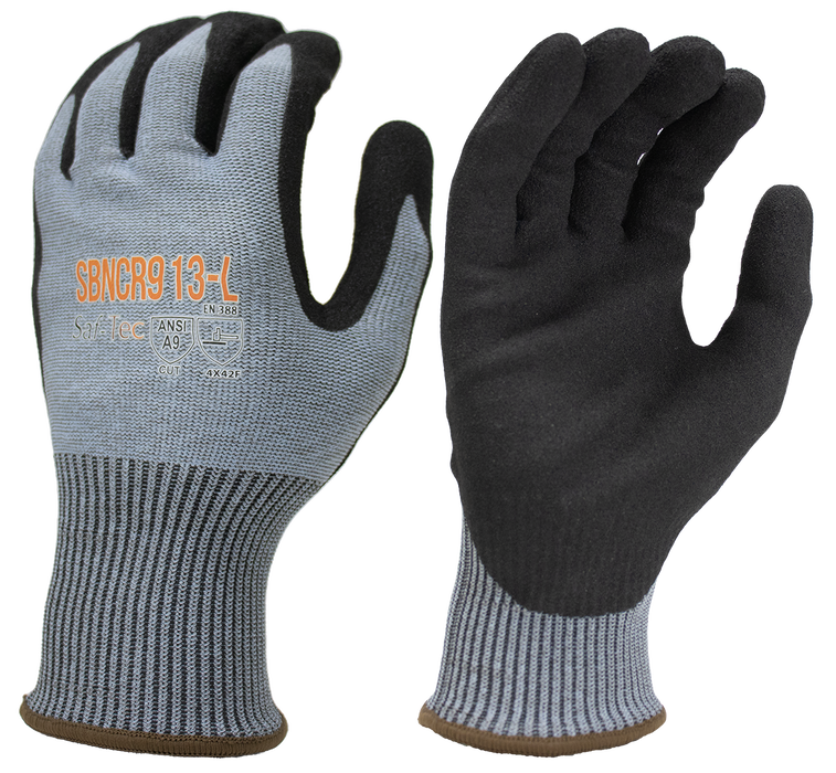 13g Black Sandy Foam Nitrile Coated Palm, ANSI/ISEA 105 Cut Level A9