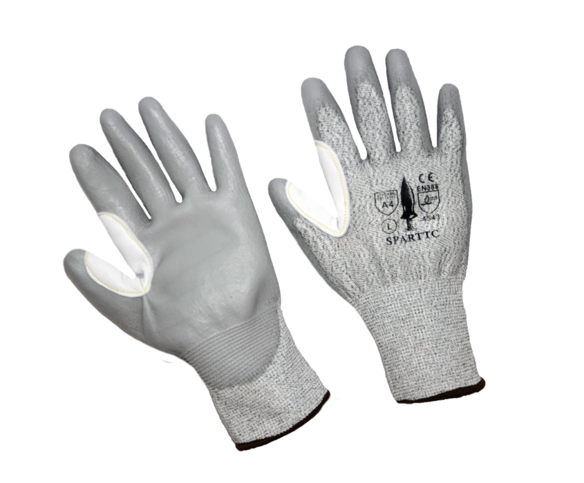 13g PU Palm Coated, Leather Thumb Crotch, ANSI/ISEA 105 Cut Level A4