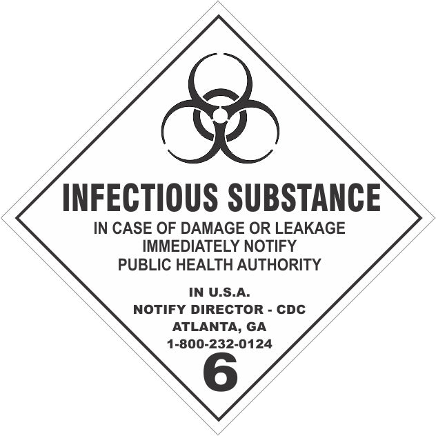 Infectious Substance w/Damage & Leakage Instructions - Class 6 Placard