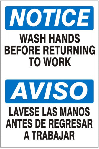 Notice Wash Hands Before Returning To Work