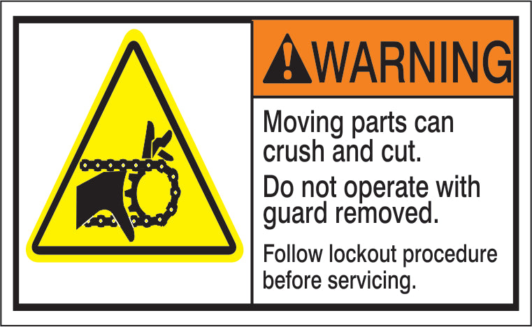 ANSI Header Moving Parts Can Crush and Cut Do Not Operate With Guard Removed