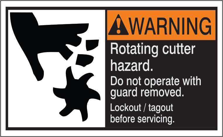 ANSI Header Roatating Cutter Hazard Do Not Operate With Guard Removed