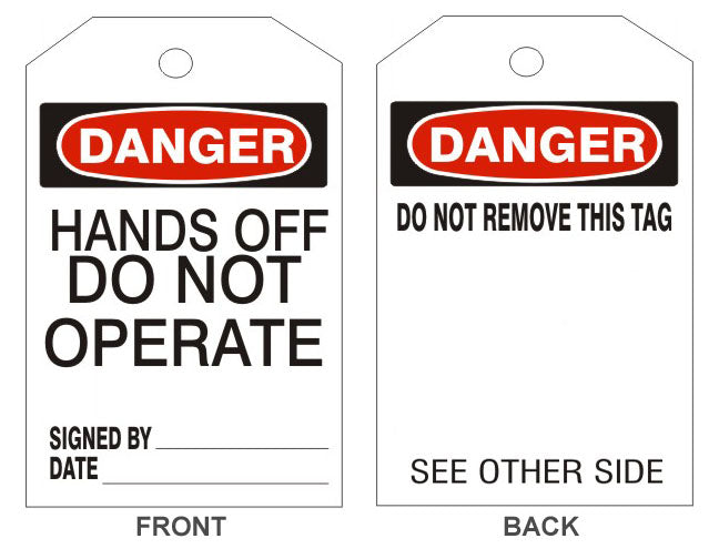 6" x 3" Danger Hands Off Do Not Operate- Back Option 1