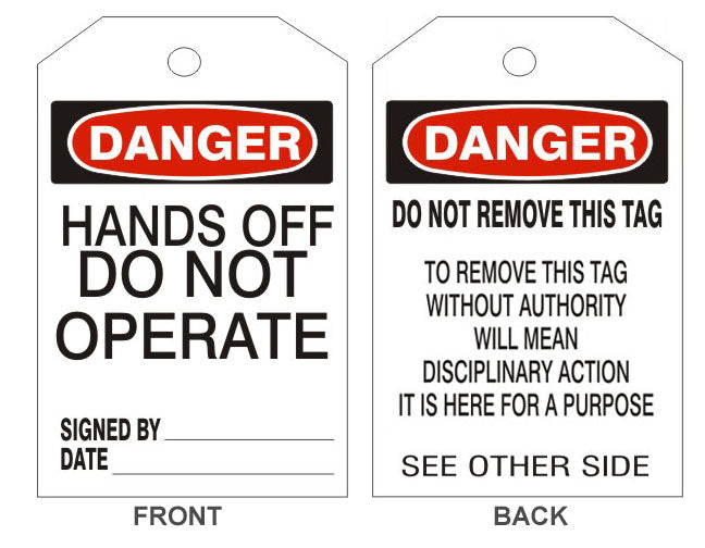 6" x 3" Danger Hands Off Do Not Operate- Back Option 2