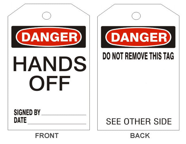 6" x 3" Danger Hands Off Tags- Back Option 1