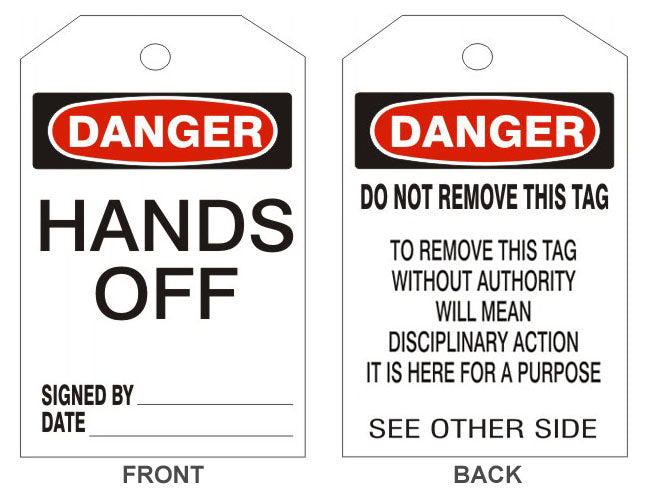 6" x 3" Danger Hands Off Tags- Back Option 2