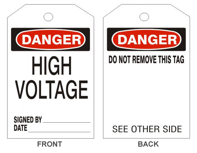6" x 3" Danger High Voltage Tags- Back Option 1
