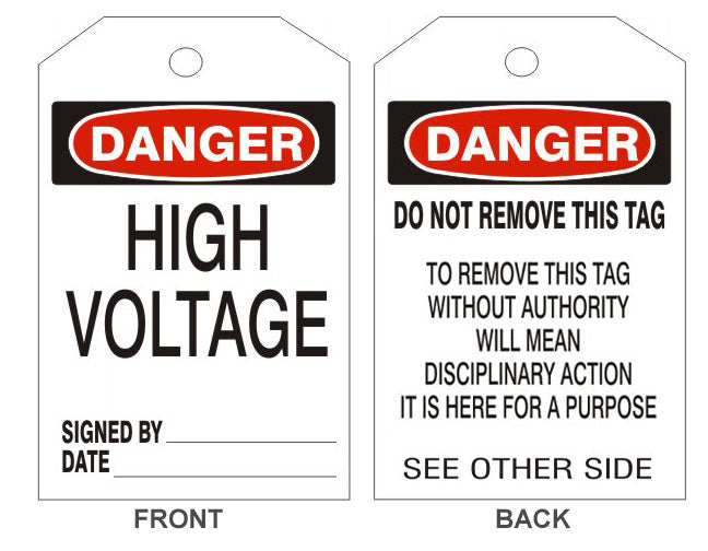 6" x 3" Danger High Voltage Tags- Back Option 2