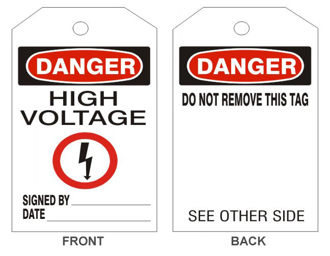 6" x 3" Danger High Voltage Electric Picto Tags- Back Option 1