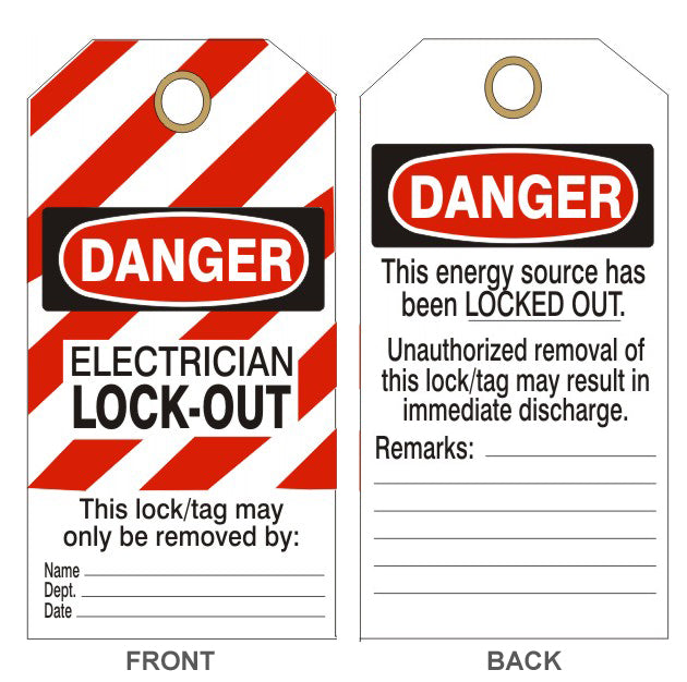 6" x 3" Danger Electrician Lockout Tag