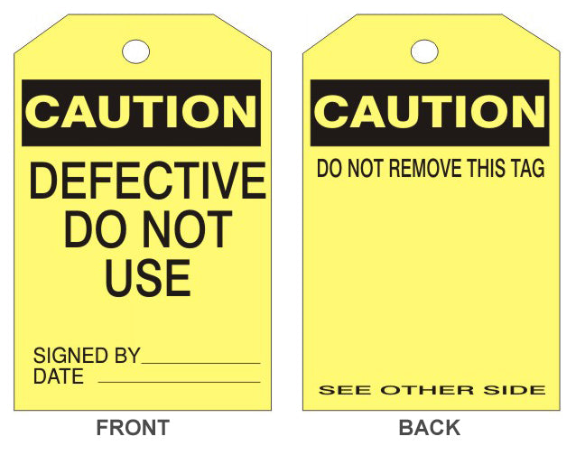 6" x 3" Caution Defective Do Not Use Tags