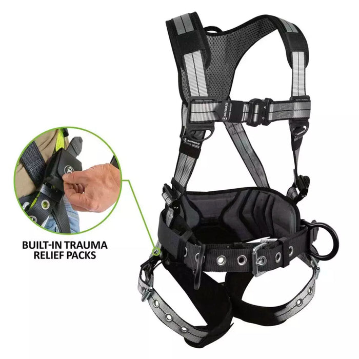 PRO+ Slate Construction Harness w/Dorsal SRL Link, Aluminum D-ring, Quick-Connect Chest & Legs & Trama Relief