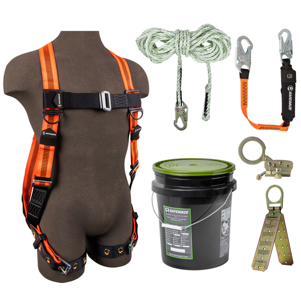 V-Line Bucket Roof Kit, Full Body Harness, 50’Vertical Life Line, Trai ...
