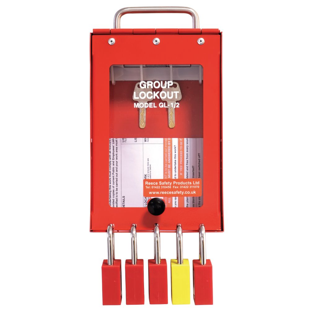 Steel Portable Group Lockout Box, 4 Hook w/5 Padlock Holes, Red ...