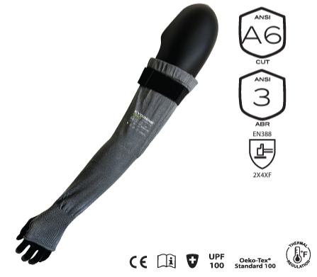 18" Gray Kyorene® Pro Graphene w/Thumbhole, V-Slot & Elastic Velcro Closure At The Top, ANSI/ISEA 105 Cut Level A6, Universal