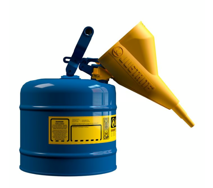 Justrite Type I Steel Safety Can for Flammables, w/Funnel 11202Y, 2 Gallon