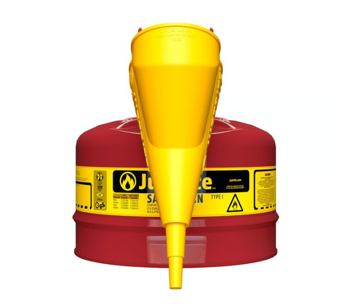 Justrite Type I Steel Safety Can for Flammables, w/Funnel 11202Y, 2½ Gallon