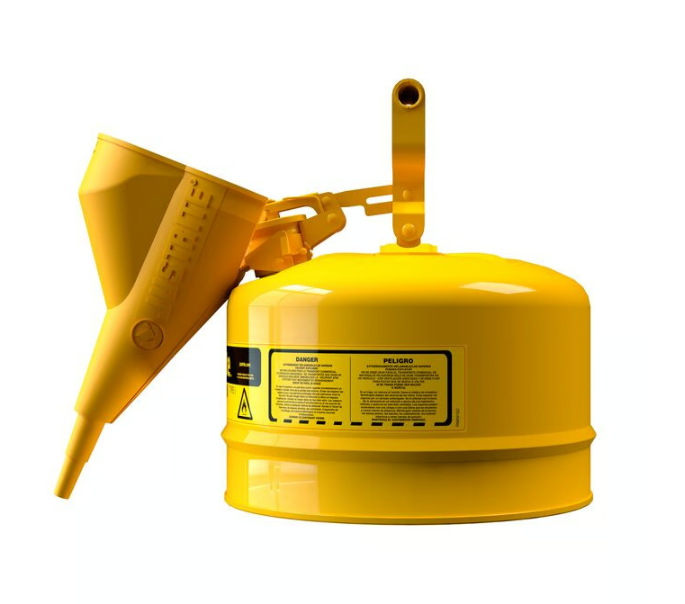Justrite Type I Steel Safety Can for Flammables, w/Funnel 11202Y, 2½ Gallon