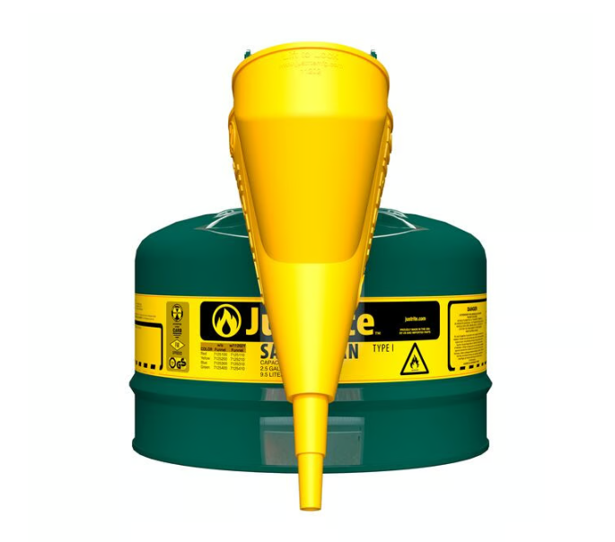 Justrite Type I Steel Safety Can for Flammables, w/Funnel 11202Y, 2½ Gallon