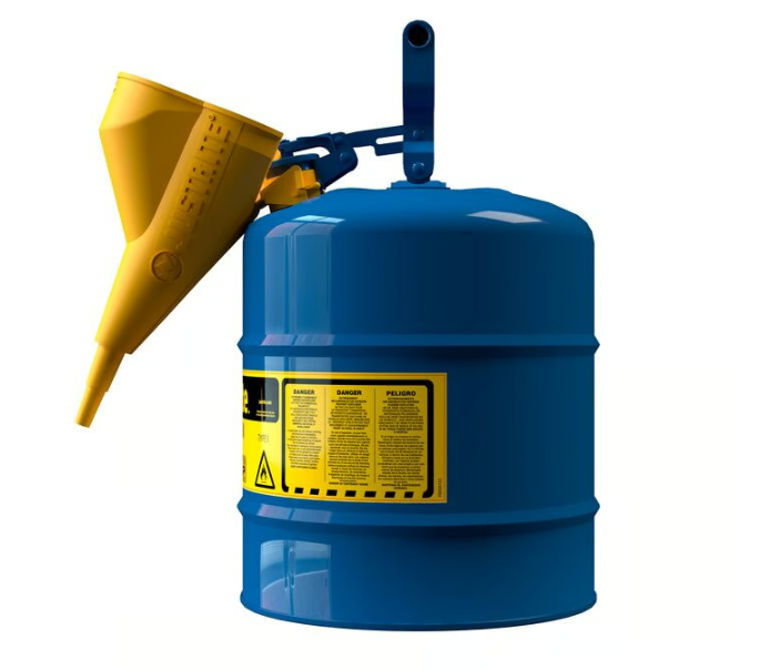 Justrite Type I Steel Safety Can for Flammables, w/Funnel 11202Y, 5 Gallon